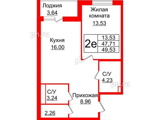 Квартира в ЖК Энфилд, 1 комнатная, 49.53 м², 5 этаж