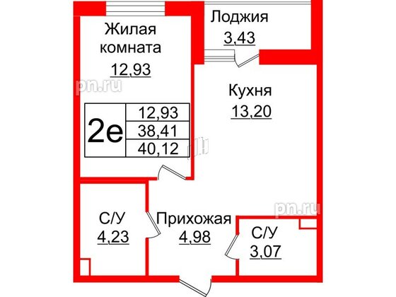 Квартира в ЖК Энфилд, 1 комнатная, 40.12 м², 2 этаж