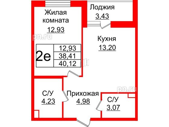 Квартира в ЖК Энфилд, 1 комнатная, 40.12 м², 3 этаж