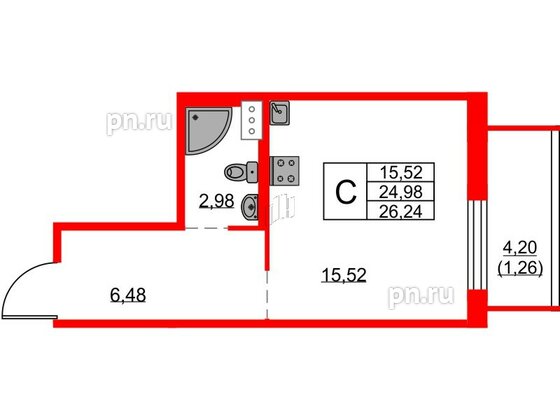 Квартира в ЖК FRIENDS, студия, 25.7 м², 9 этаж