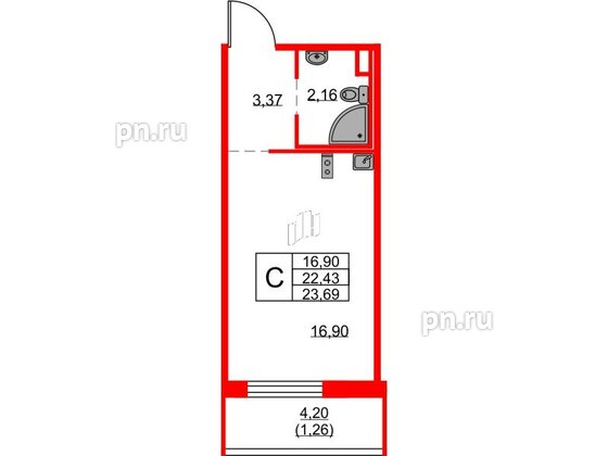 Квартира в ЖК FRIENDS, студия, 24.5 м², 2 этаж