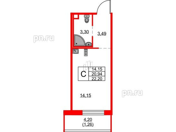 Квартира в ЖК FRIENDS, студия, 22.2 м², 2 этаж