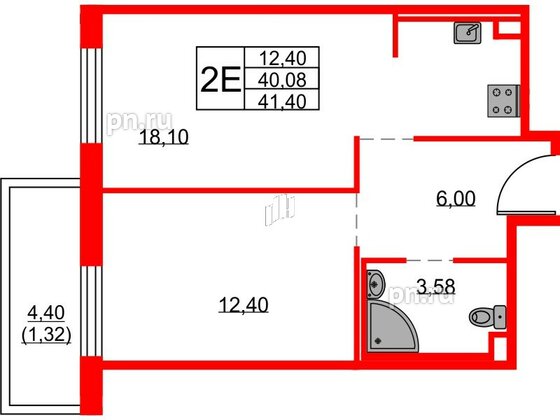 Квартира в ЖК FRIENDS, 1 комнатная, 40.7 м², 2 этаж