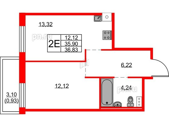 Квартира в ЖК FRIENDS, 1 комнатная, 36.1 м², 8 этаж