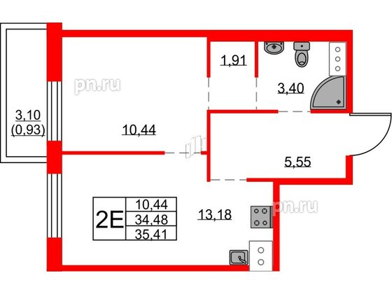 Квартира в ЖК FRIENDS, 1 комнатная, 34.7 м², 14 этаж