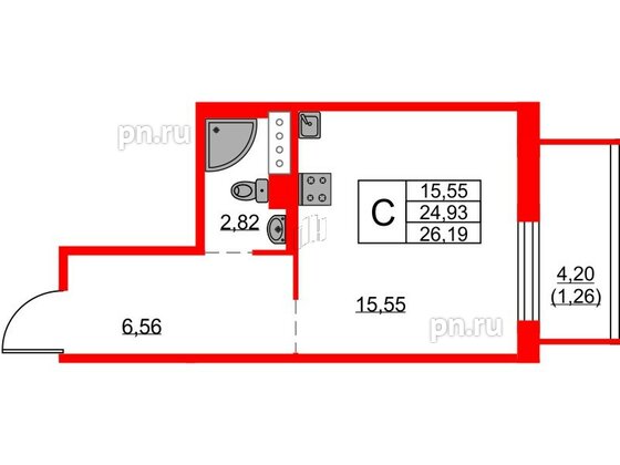 Квартира в ЖК FRIENDS, студия, 25.6 м², 25 этаж