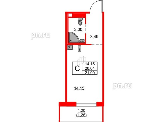 Квартира в ЖК FRIENDS, студия, 21.9 м², 2 этаж