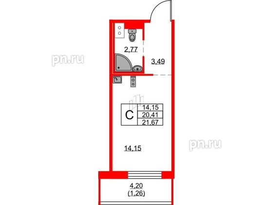 Квартира в ЖК FRIENDS, студия, 21.4 м², 3 этаж