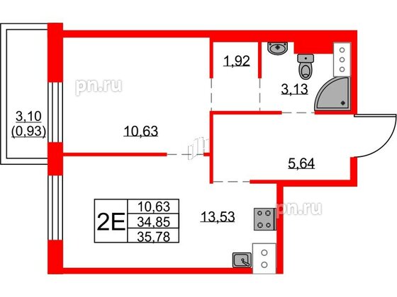 Квартира в ЖК FRIENDS, 1 комнатная, 34.9 м², 19 этаж