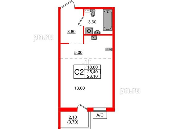 Квартира в ЖК Brown House Family, студия, 26.1 м², 5 этаж