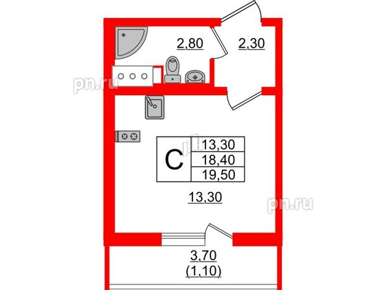 Квартира в ЖК 'Цветной город', студия, 19.5 м², 16 этаж