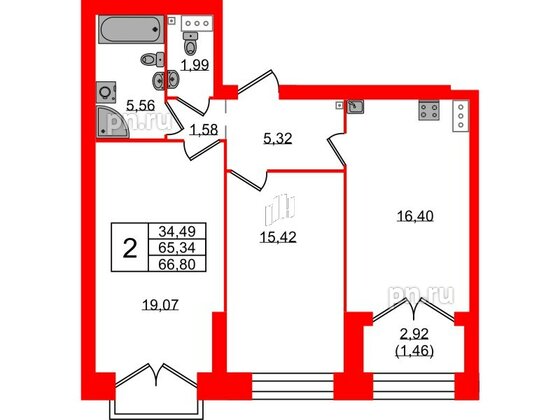 Квартира в ЖК Наука, 2 комнатная, 66.8 м², 8 этаж