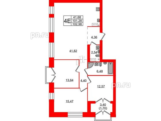 Квартира в ЖК Наука, 3 комнатная, 102.98 м², 10 этаж