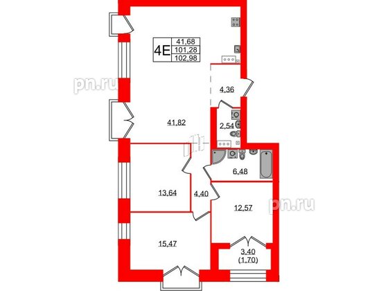 Квартира в ЖК Наука, 3 комнатная, 102.98 м², 11 этаж