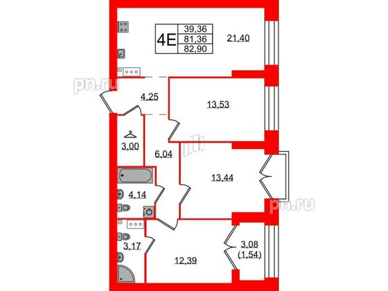 Квартира в ЖК Наука, 3 комнатная, 82.9 м², 12 этаж