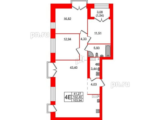 Квартира в ЖК Наука, 3 комнатная, 103.94 м², 11 этаж