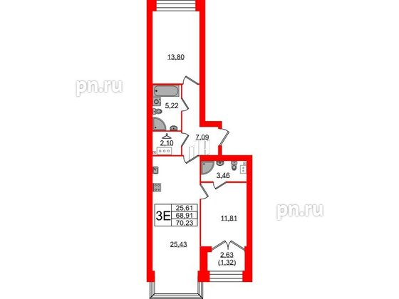 Квартира в ЖК Наука, 2 комнатная, 70.23 м², 10 этаж