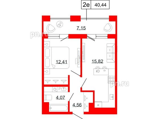 Квартира в ЖК Коллекционный дом 1919, 1 комнатная, 40.44 м², 6 этаж