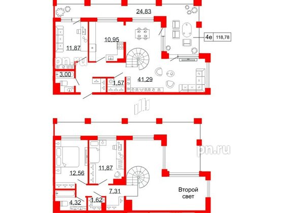 Квартира в ЖК Коллекционный дом 1919, 3 комнатная, 118.78 м², 11 этаж