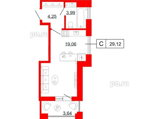 Квартира в ЖК Коллекционный дом 1919, студия, 29.12 м², 6 этаж