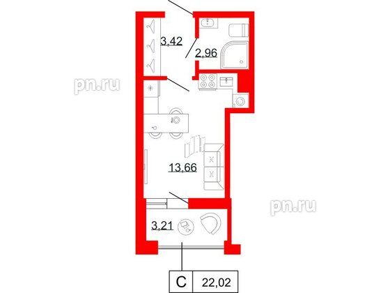 Квартира в ЖК Коллекционный дом 1919, студия, 22.02 м², 8 этаж