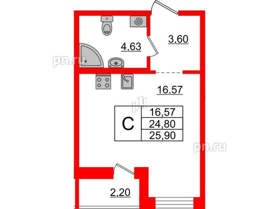 Квартира в ЖК iD Murino II, студия, 25.9 м², 2 этаж