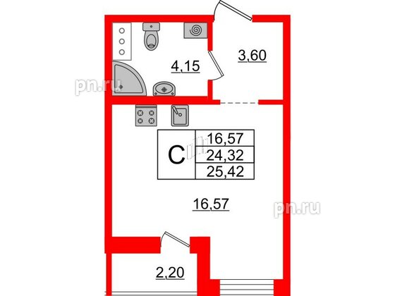 Квартира в ЖК iD Murino II, студия, 25.42 м², 3 этаж