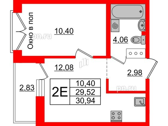 Квартира в ЖК iD Murino II, 1 комнатная, 30.94 м², 12 этаж