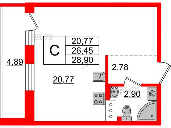 Квартира в ЖК iD Murino II, студия, 28.9 м², 3 этаж