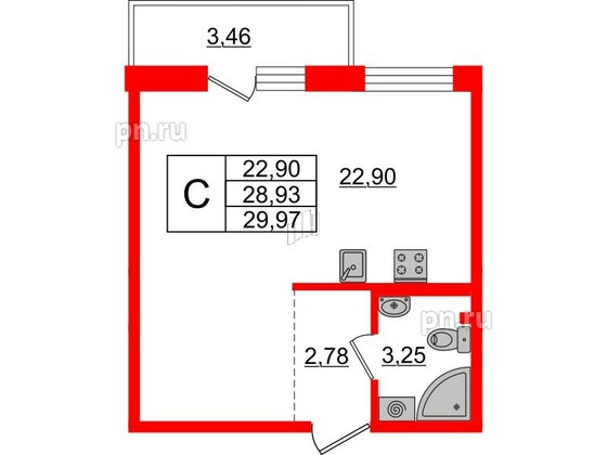 Квартира в ЖК iD Murino II, студия, 29.97 м², 2 этаж