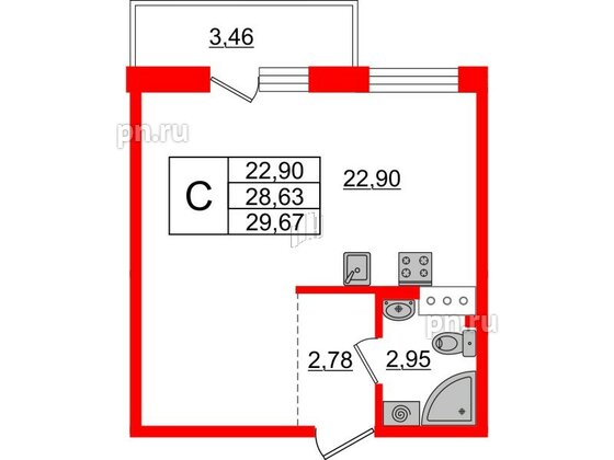 Квартира в ЖК iD Murino II, студия, 29.67 м², 4 этаж