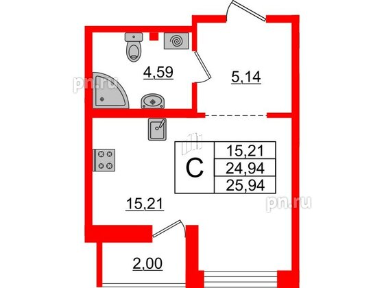 Квартира в ЖК iD Murino II, студия, 25.94 м², 2 этаж