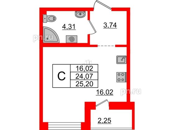 Квартира в ЖК iD Murino II, студия, 25.2 м², 2 этаж