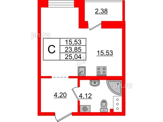 Квартира в ЖК iD Murino II, студия, 25.04 м², 3 этаж