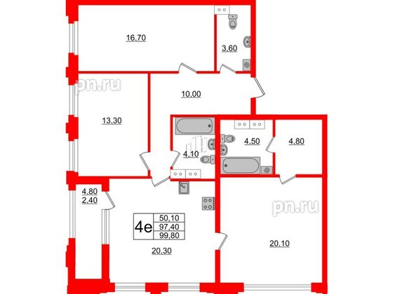 Квартира в ЖК Тайм Сквер, 3 комнатная, 99.8 м², 12 этаж