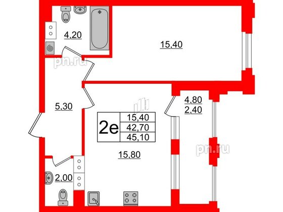 Квартира в ЖК Тайм Сквер, 1 комнатная, 45.1 м², 10 этаж