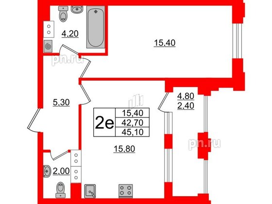 Квартира в ЖК Тайм Сквер, 1 комнатная, 45.1 м², 12 этаж