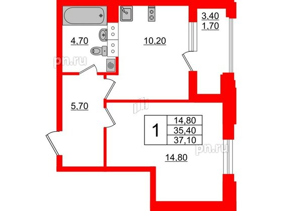 Квартира в ЖК Тайм Сквер, 1 комнатная, 37.1 м², 5 этаж