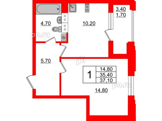 Квартира в ЖК Тайм Сквер, 1 комнатная, 37.1 м², 6 этаж