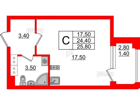 Квартира в ЖК Тайм Сквер, студия, 25.8 м², 5 этаж