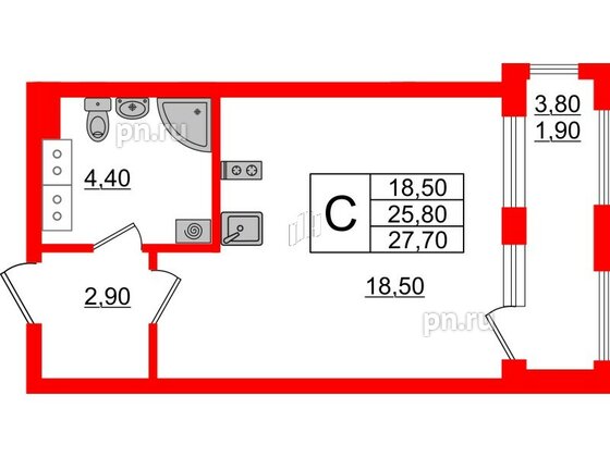 Квартира в ЖК Тайм Сквер, студия, 27.7 м², 3 этаж