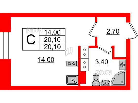 Квартира в ЖК Тайм Сквер, студия, 20.1 м², 10 этаж