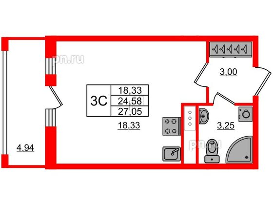 Квартира в ЖК «Город звёзд», студия, 24.58 м², 11 этаж