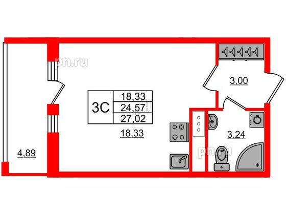 Квартира в ЖК «Город звёзд», студия, 24.57 м², 12 этаж