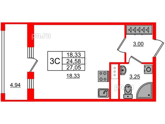 Квартира в ЖК «Город звёзд», студия, 24.58 м², 13 этаж