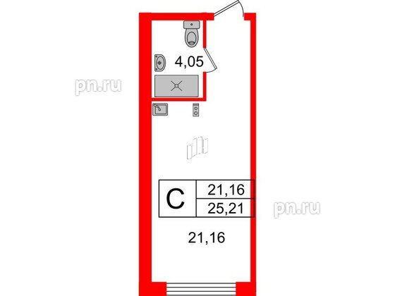 Апартаменты в ЖК Ladozhsky Avenir, студия, 25.21 м², 4 этаж