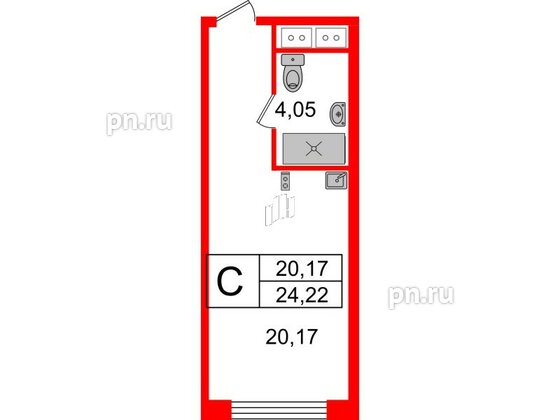 Апартаменты в ЖК Ladozhsky Avenir, студия, 24.22 м², 14 этаж