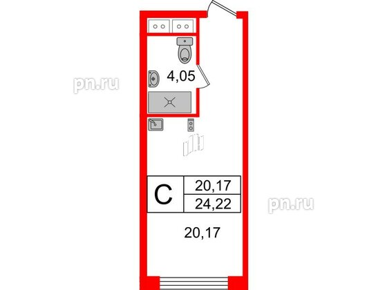 Апартаменты в ЖК Ladozhsky Avenir, студия, 24.22 м², 14 этаж