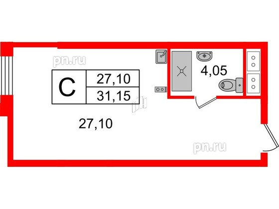 Апартаменты в ЖК Ladozhsky Avenir, студия, 31.15 м², 5 этаж