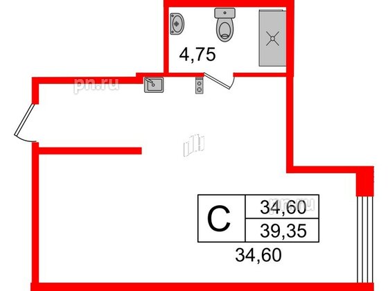 Апартаменты в ЖК Ladozhsky Avenir, студия, 39.35 м², 4 этаж